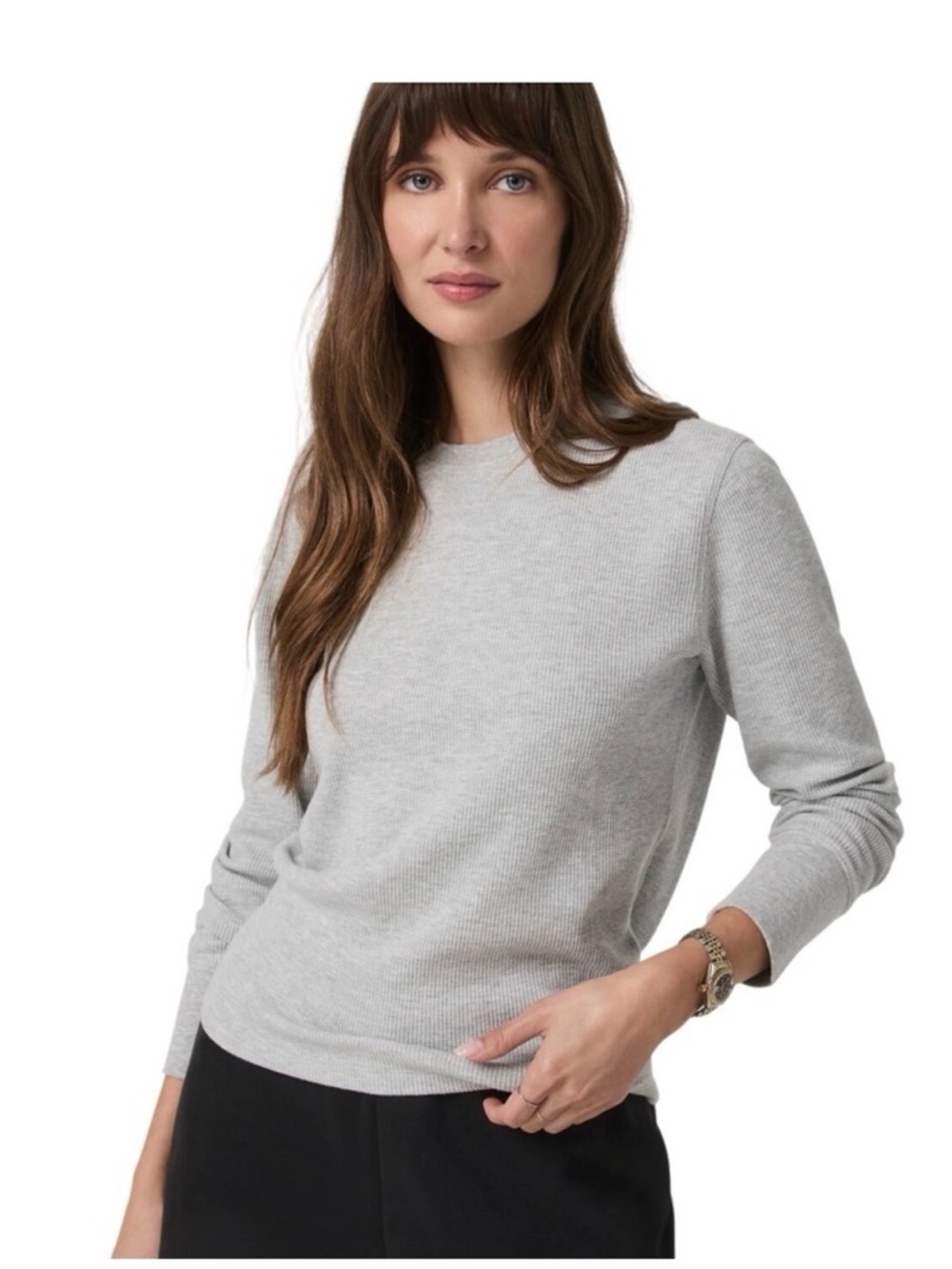 Vuori Gray Waffle Knit Long Sleeve Top